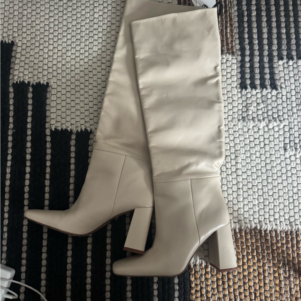Zara Heeled Creme/ Bone Square Toe Boots